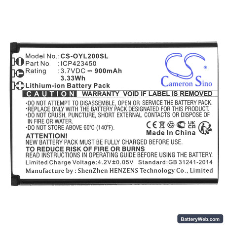 Olympia Happy II Replacement Battery, 3.7V, 900mAh, Li-ion 3