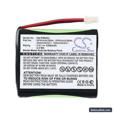 Sylvania 39230 Replacement Battery, 3.6V, 1200mAh, Ni-MH 3