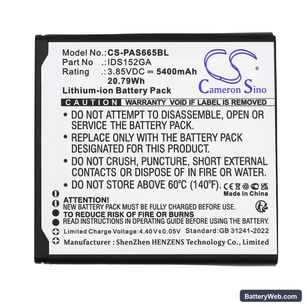 Pax Replacement Battery, 3.85V, 5400mAh, Li-ion 3