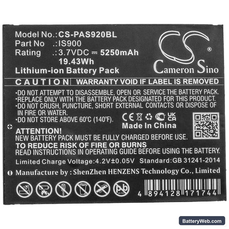 Pax A920 Replacement Battery, 3.7V, 5250mAh, Li-ion 5