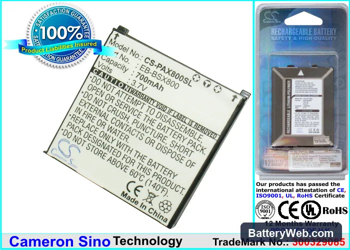Panasonic X800 Replacement Battery, 3.7V, 700mAh, Li-ion 1