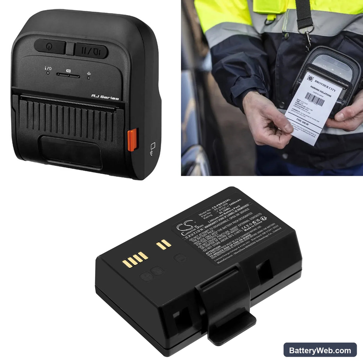 Brother RJ-3035B Replacement Battery, 7.4V, 3400mAh, Li-ion 6