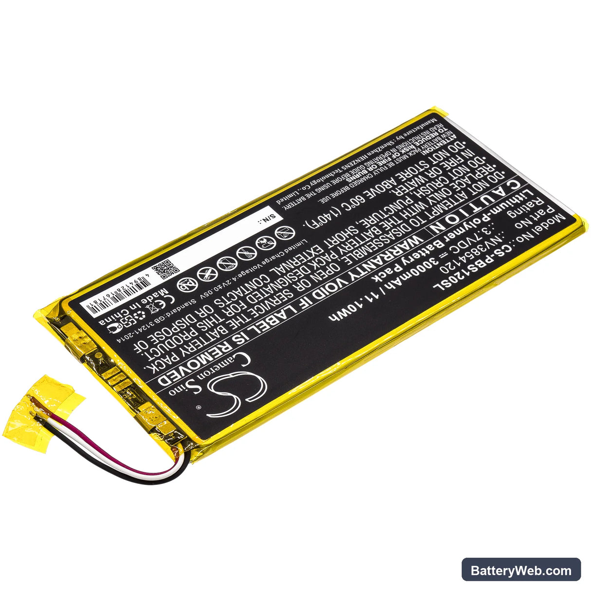 Ematic KIDS PBSKD12 Replacement Battery, 3.7V, 3000mAh, Li-Polymer 2