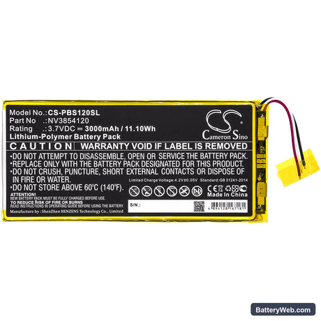 Ematic KIDS PBSKD12 Replacement Battery, 3.7V, 3000mAh, Li-Polymer 3