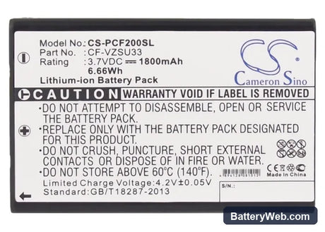 Panasonic Toughbook CF-P2 Replacement Battery, 3.7V, 1800mAh, Li-ion 5