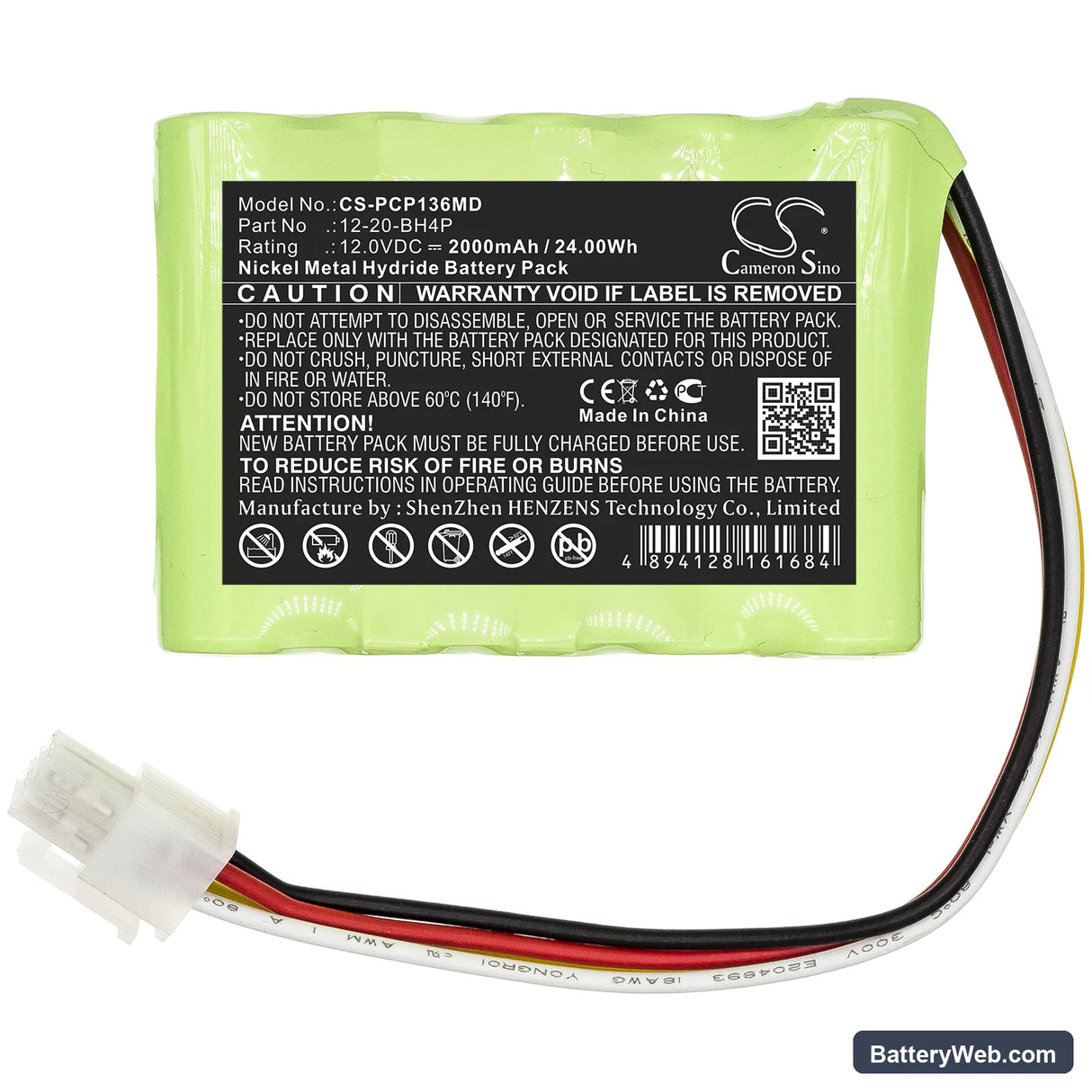 Prism CP136 Ceiling Hoist Motos Replacement Battery, 12V, 2000mAh, Ni-MH 3