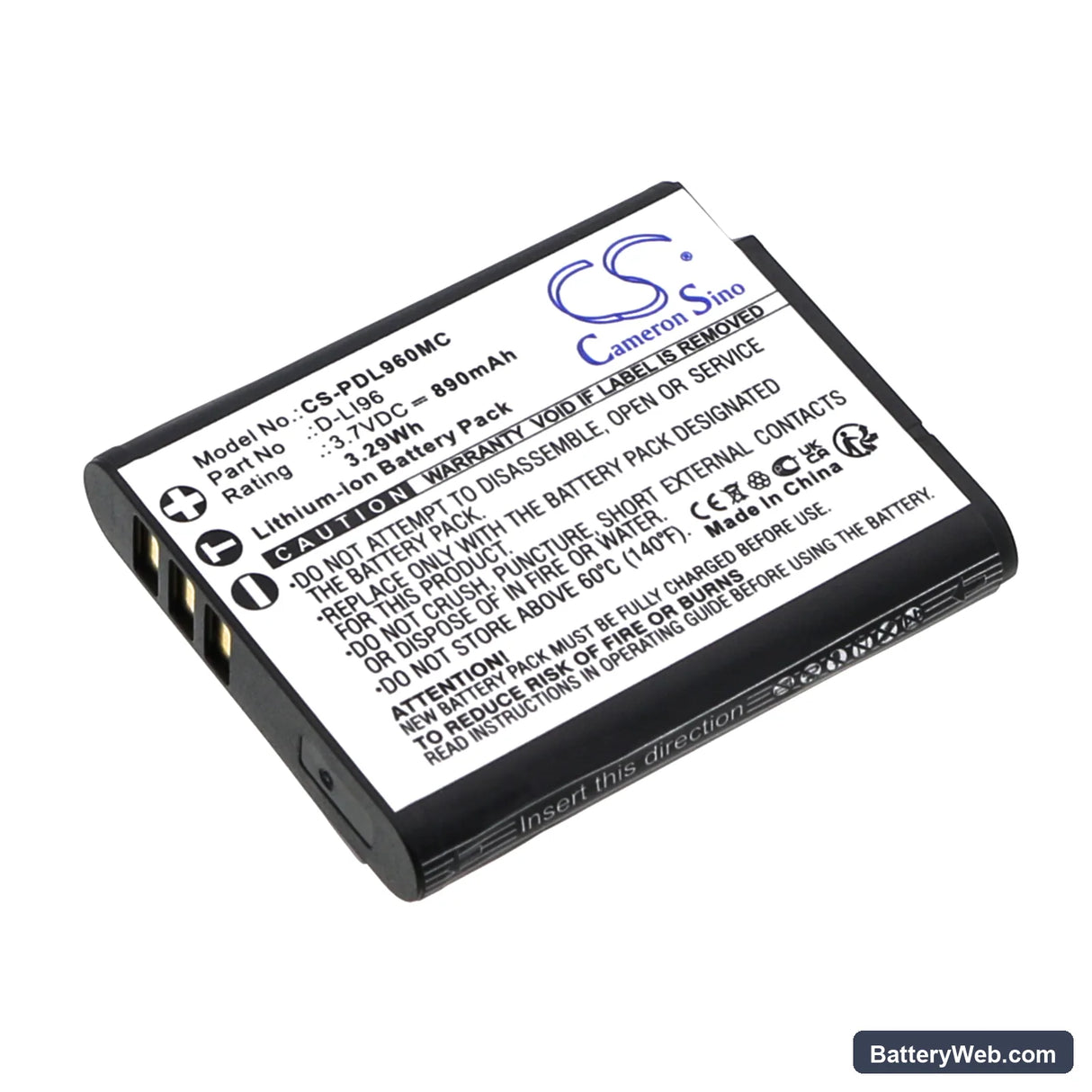 Pentax WG-1000 Replacement Battery, 3.7V, 890mAh, Li-ion 1