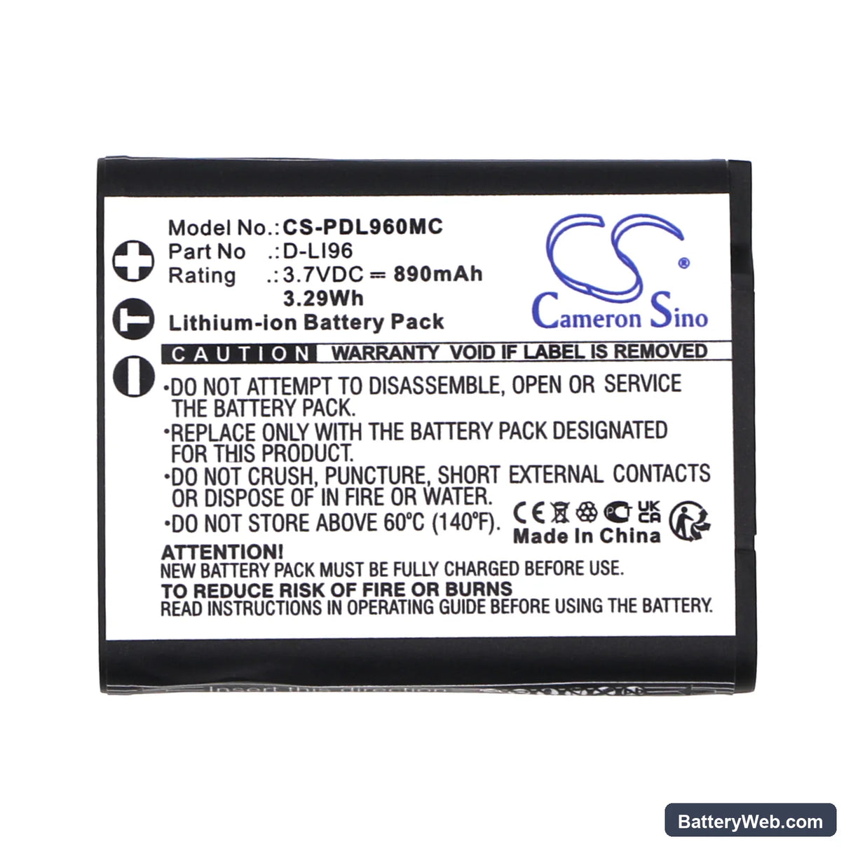 Pentax WG-1000 Replacement Battery, 3.7V, 890mAh, Li-ion 5