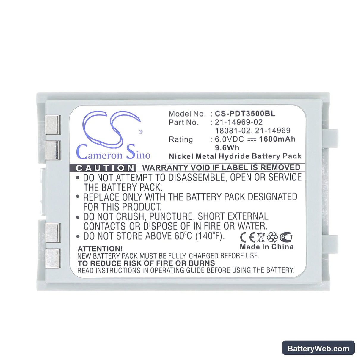 Symbol PDT3500 Replacement Battery, 6V, 1600mAh, Ni-MH 5