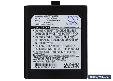 Symbol PDT6100 Replacement Battery, 3.6V, 1800mAh, Ni-MH 5