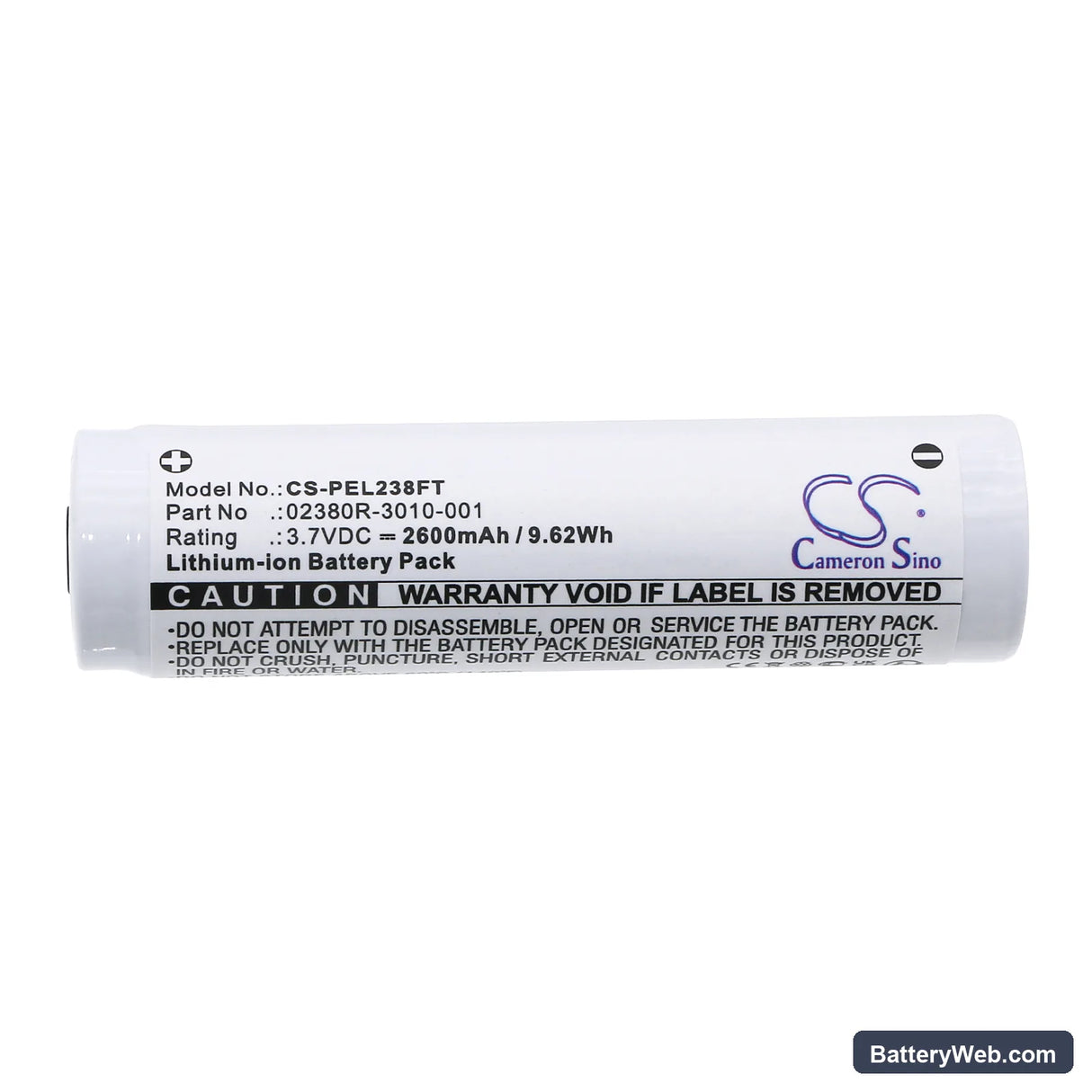 Pelican 7610 Tactical Flashlight Replacement Battery, 3.7V, 2600mAh, Li-ion 3