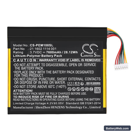 ParTner EM-100 Replacement Battery, 3.7V, 7600mAh, Li-Polymer 3