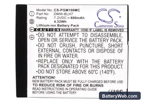Panasonic Lumix DMC-GM1 Replacement Battery, 7.2V, 600mAh, Li-ion 5