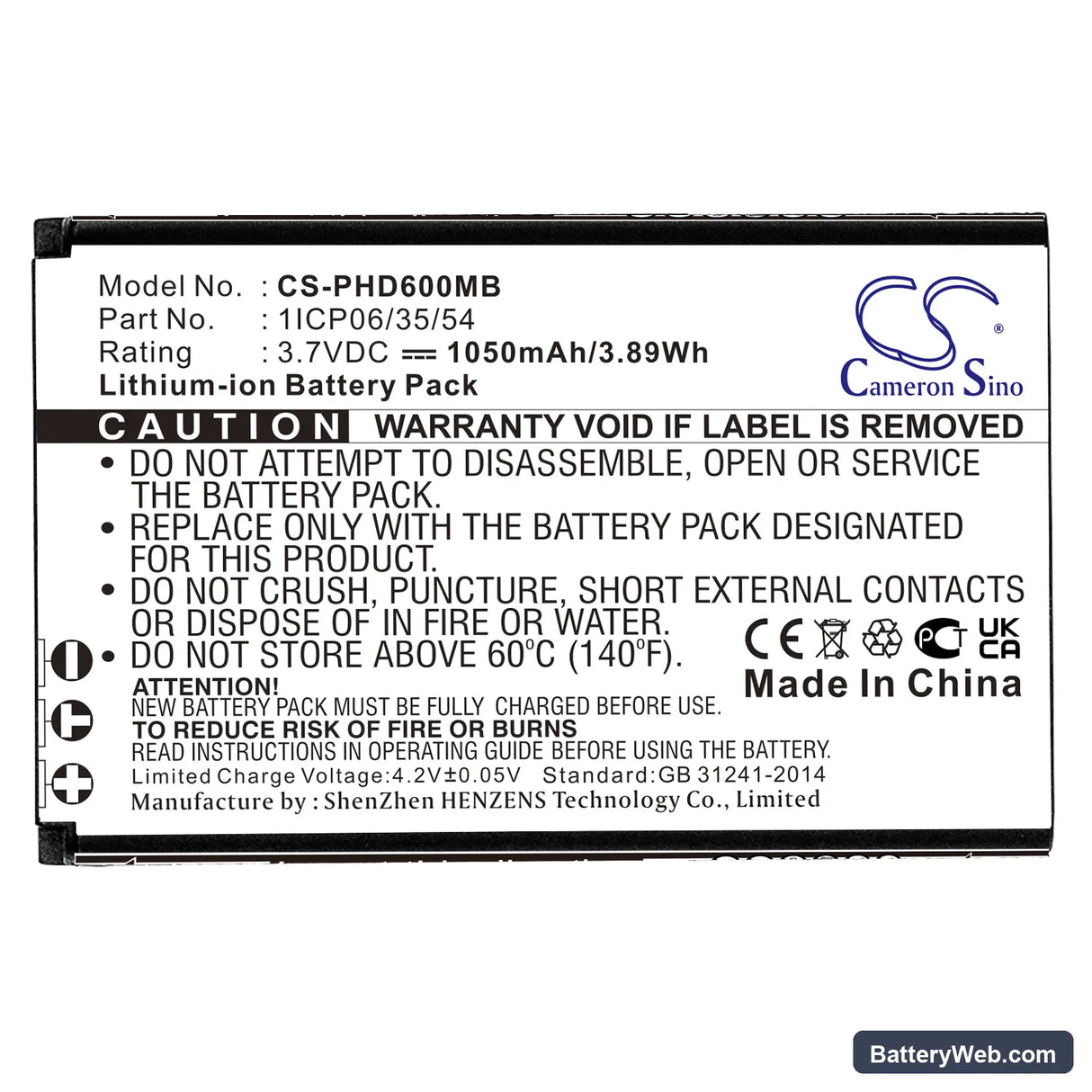DeTeWe Vision 4000 Replacement Battery, 3.7V, 1050mAh, Li-ion 3