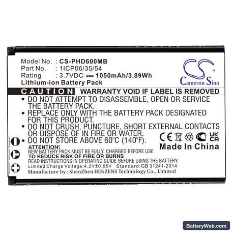 DeTeWe Vision 4000 Replacement Battery, 3.7V, 1050mAh, Li-ion 3