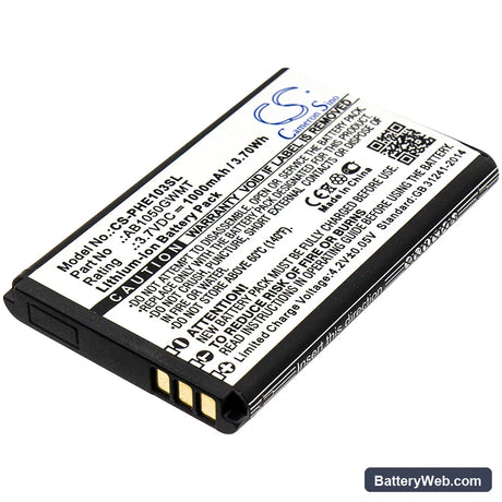 Philips E103 Replacement Battery, 3.7V, 1000mAh, Li-ion 1