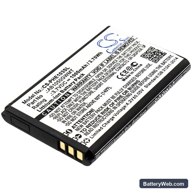 Philips E103 Replacement Battery, 3.7V, 1000mAh, Li-ion 1