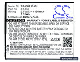 Philips E135x Replacement Battery, 3.7V, 1100mAh, Li-ion 1