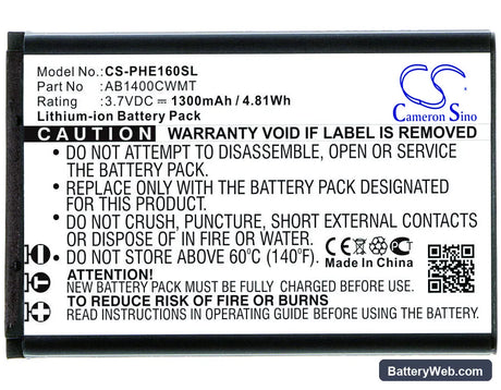 Philips E160 Replacement Battery, 3.7V, 1300mAh, Li-ion 1