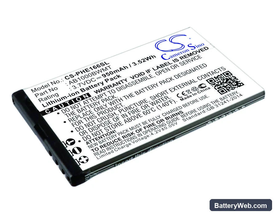 Philips E166 Replacement Battery, 3.7V, 950mAh, Li-ion 1