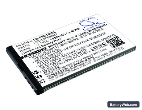 Philips E166 Replacement Battery, 3.7V, 950mAh, Li-ion 1