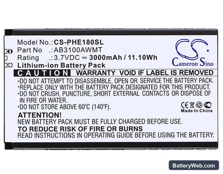 Philips Xenium E180 Replacement Battery, 3.7V, 3000mAh, Li-ion 5