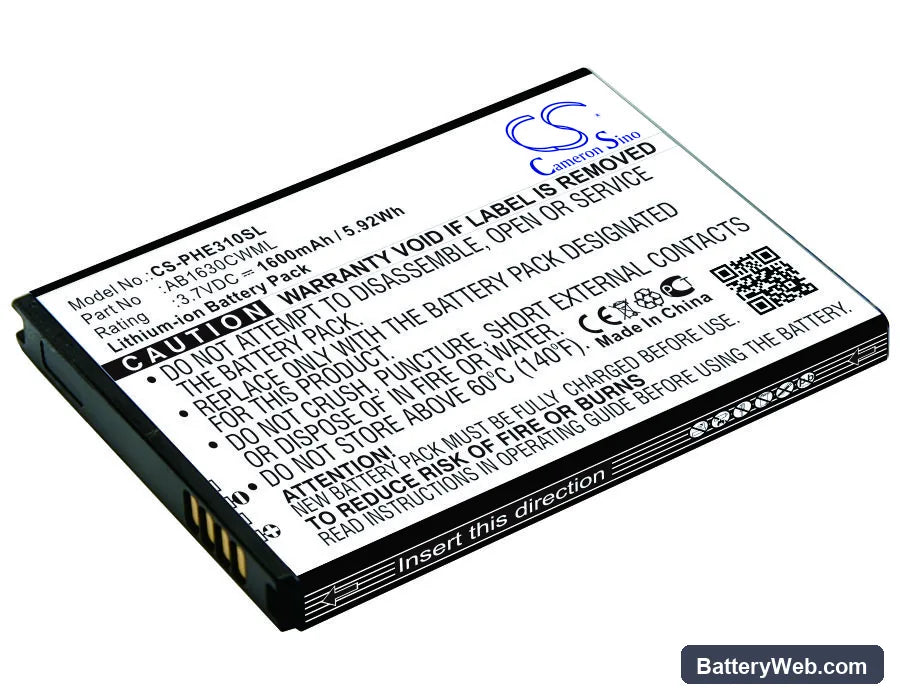 Philips X2560 Replacement Battery, 3.7V, 1600mAh, Li-ion 1