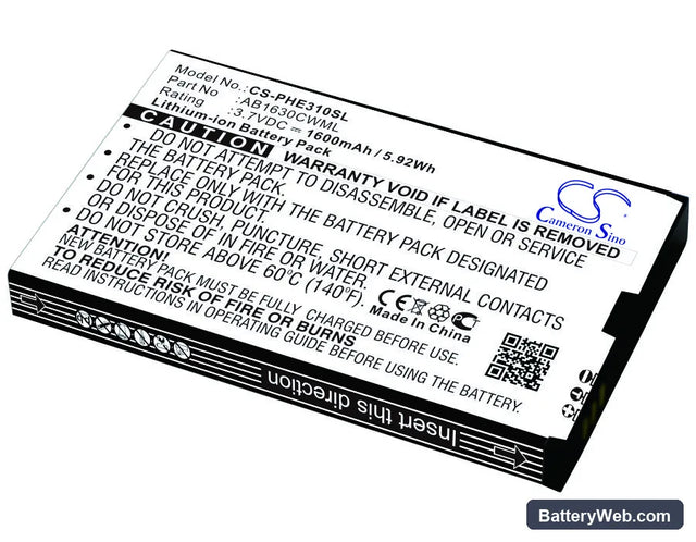 Philips E330 Replacement Battery, 3.8V, 3950mAh, Li-ion 1