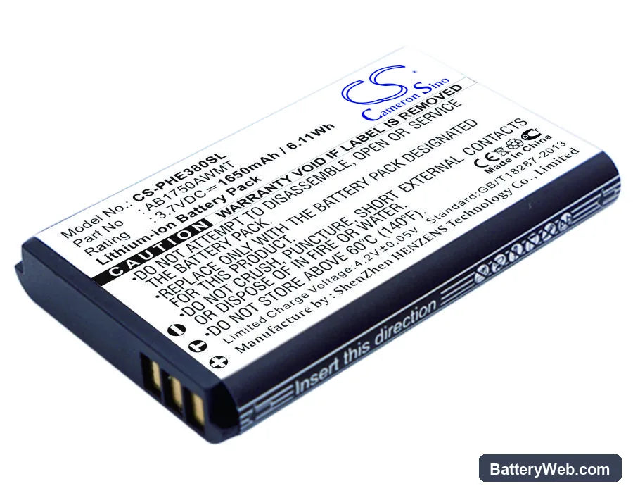 Philips E380 Replacement Battery, 3.7V, 1650mAh, Li-ion 1