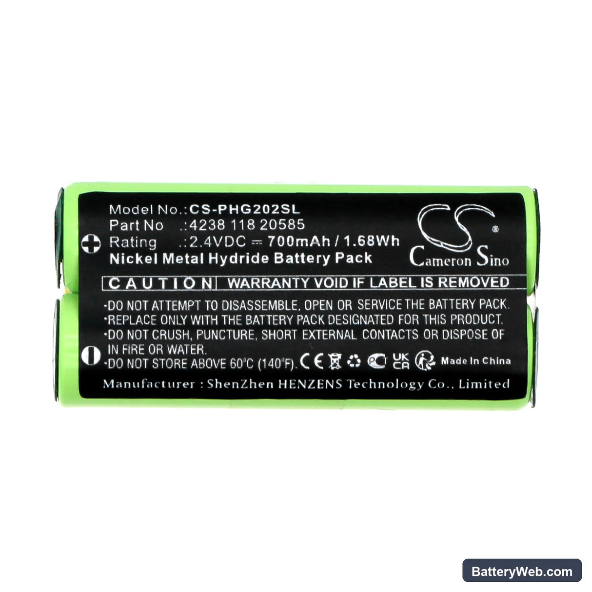 Philips BT9290 Replacement Battery, 2.4V, 700mAh, Ni-MH 5