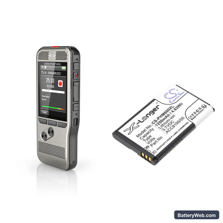 Philips Pocket Memo DPM6000 Replacement Battery, 3.7V, 1250mAh, Li-ion 4