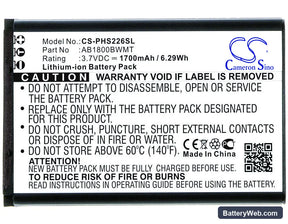 Philips S226M Replacement Battery, 3.7V, 1700mAh, Li-ion 1