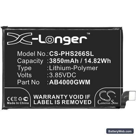 Philips Xenium S266 Replacement Battery, 3.85V, 3850mAh, Li-Polymer 3