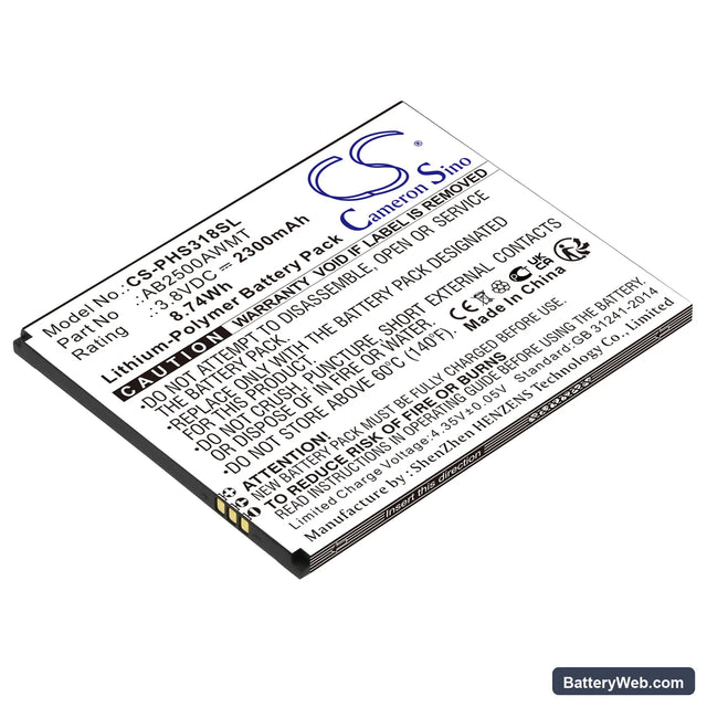 Philips Xenium S318 Replacement Battery, 3.8V, 2300mAh, Li-Polymer 1