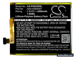 Philips Xenium S356t Replacement Battery, 3.8V, 2000mAh, Li-Polymer 1
