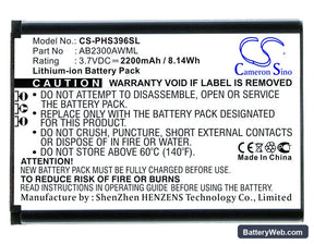 Philips Xenium S396 Replacement Battery, 3.7V, 2200mAh, Li-ion 1
