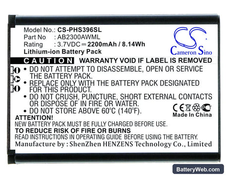 Philips Xenium S396 Replacement Battery, 3.7V, 2200mAh, Li-ion 1