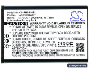 Philips S616 Replacement Battery, 3.7V, 2900mAh, Li-ion 1