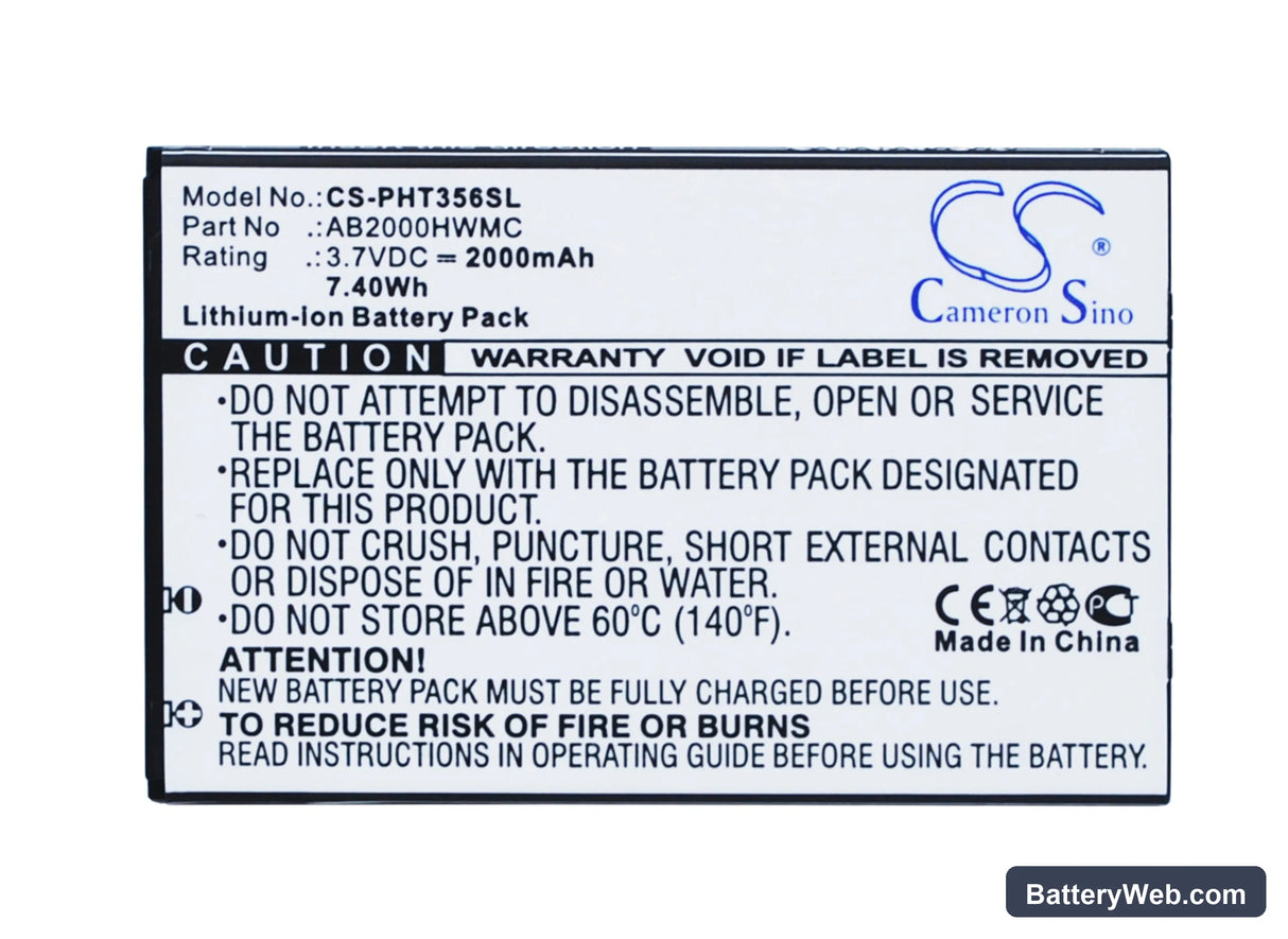 Philips Xenium T3566 Replacement Battery, 3.7V, 2000mAh, Li-ion 5