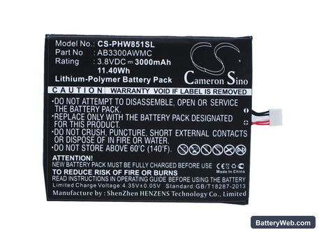 Philips Xenium W8510 Replacement Battery, 3.8V, 3000mAh, Li-Polymer 1
