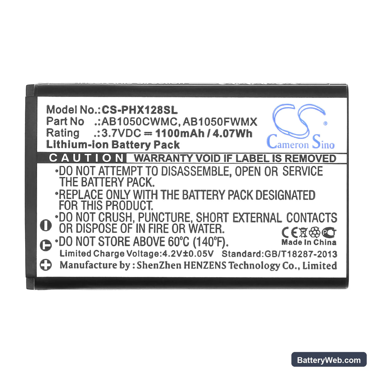 Philips Xenium X116 Replacement Battery, 3.7V, 1100mAh, Li-ion 4