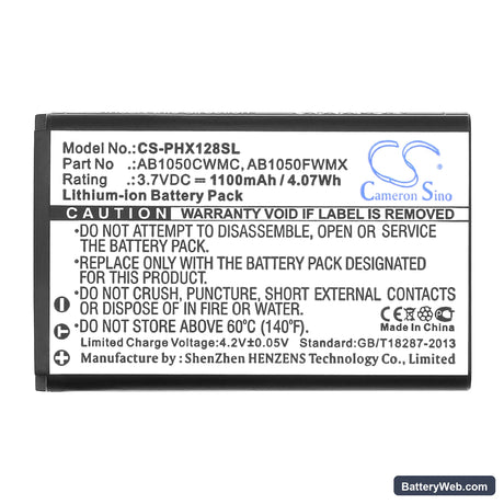 Philips Xenium X116 Replacement Battery, 3.7V, 1100mAh, Li-ion 4