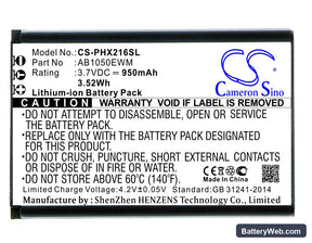 Philips Xenium X216 Replacement Battery, 3.7V, 950mAh, Li-ion 1