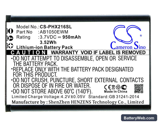 Philips Xenium X216 Replacement Battery, 3.7V, 950mAh, Li-ion 1