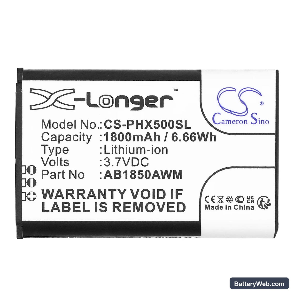 Philips Xenium X500 Replacement Battery, 3.7V, 1800mAh, Li-ion 3