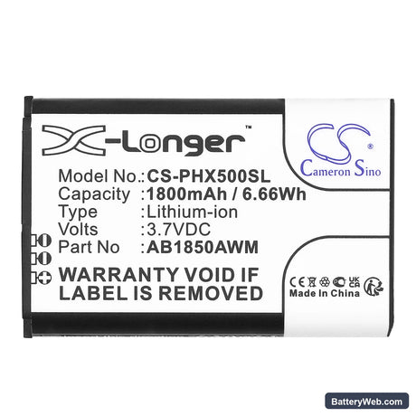 Philips Xenium X500 Replacement Battery, 3.7V, 1800mAh, Li-ion 3