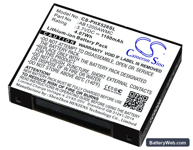 Philips Xenium X526 Replacement Battery, 3.7V, 1100mAh, Li-ion 1