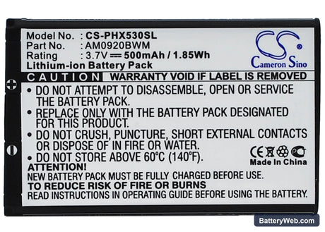 Philips Xenium X530 Replacement Battery, 3.7V, 500mAh, Li-ion 5