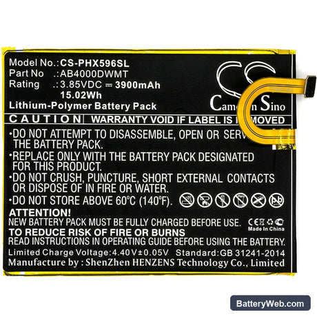 Philips Xenium X596 Replacement Battery, 3.85V, 3900mAh, Li-Polymer 3