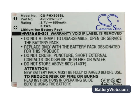 Philips Xenium X606 Replacement Battery, 3.7V, 850mAh, Li-ion 5